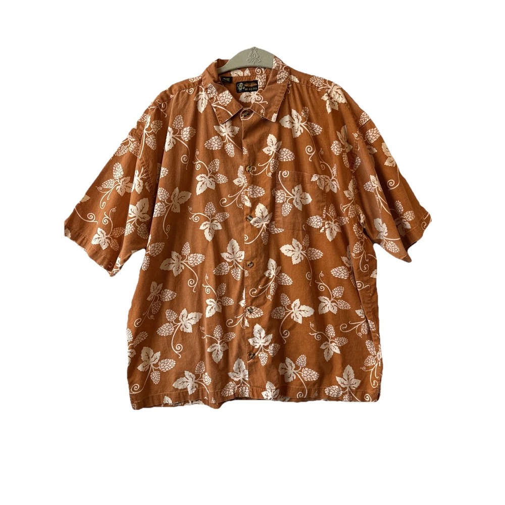 Beerheads Orange Floral Short Sleeve Button Up Shirt 2XL Tropical Hawaii Camping